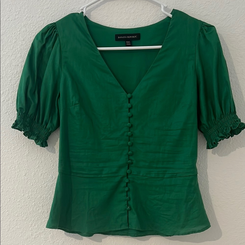 Banana Republic Linen-Cotton Peplum Green Women's Blouse